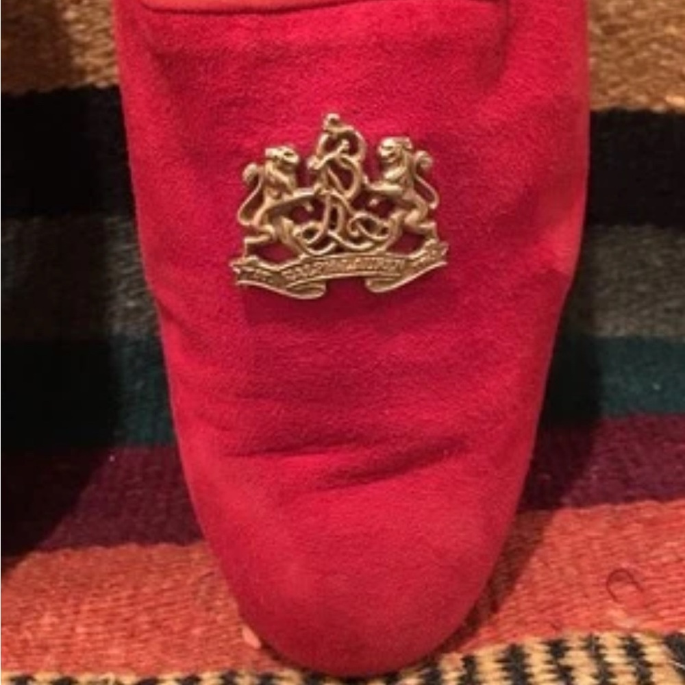 RALPH LAUREN Collection Red Suede Tuxedo Flat Classic Lion Crest 8.5M Italy Rare - Picture 3 of 11